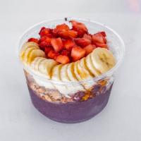 Funky Monkey Bowl · Strawberry, banana, shredded coconut. Contains organic acai and almond milk.
