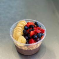 Very Berry Bowl · Bananas, strawberries, blueberries, organic gluten free granola. Contains organic acai and a...