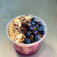 Power Bowl · Base: dragonfruit, banana, vanilla protein, peanut butter and almond milk. Toppings: banana,...