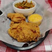 THE MINI CLUTCH · 2 piece chicken dinner with one small feed pan & cornbread (Choose one thigh or breast & one...