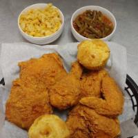 LARGE CLUTCH (Feeds 2-3) · 6 piece dinner with 2 large feed pans. Includes 2 breasts, 2 thighs, 1 wing, 1 drumstick, & ...