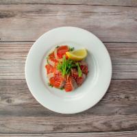 Salmon Carpaccio · sustainable coho salmon, sesame shiso drizzle