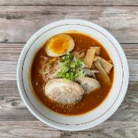Spicy Miso Ramen · chicken broth, our original miso blend with chili oil, half egg, bean sprout, bamboo shoots,...