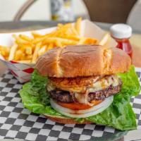 Aloha Burger  · 1/3 lb seasoned fresh ground angus beef patty with grilled pineapple, bacon, Monterey jack c...