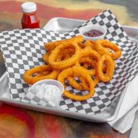 Onion Rings Full Order · Served with BBQ sauce or ranch.