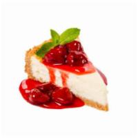 Strawberry Cheesecake · Fresh slice of strawberry flavored cheesecake.
