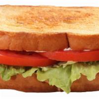 BLT · 5 slices of crispy bacon topped with lettuce, tomato, mayo, salt and pepper. Served on sourd...