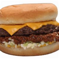 Carolina Classic Cheeseburger · Topped with mustard, onions, chili, slaw and your choice of American, provolone or pepper ja...