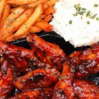 Baked Chicken Wings Platter · Baked chicken wings with your choice of two side