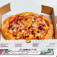 Aloha Pizza · Canadian bacon, pineapple, dried cranberries topped with mozzarella, cheddar cheese.

