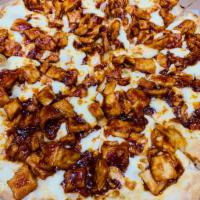 GP2. BBQ Chicken Pizza · Crispy chicken, mozzarella cheese, BBQ sauce and ranch dressing.