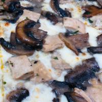 GP4. Chicken Marsala Pizza · Chicken breast, fresh mushrooms and mozzarella cheese with a Marsala wine sauce.