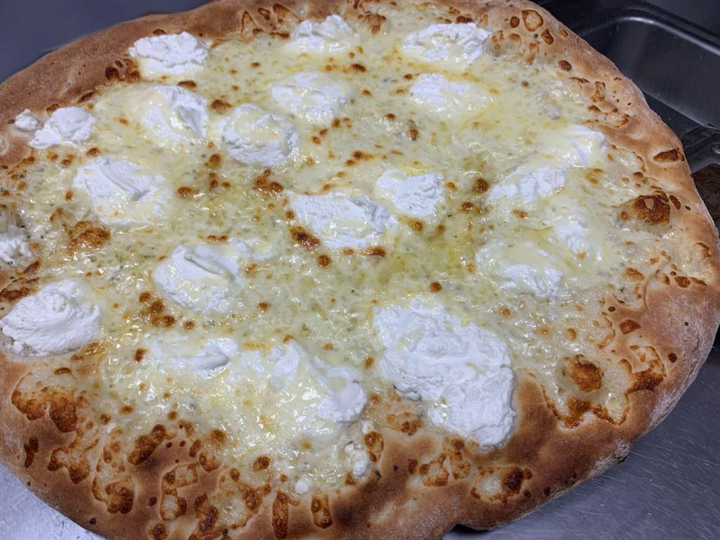 SP3. Aosta Pizza · White. Fontina cheese, ricotta cheese, pecorino Romano cheese and fresh garlic.