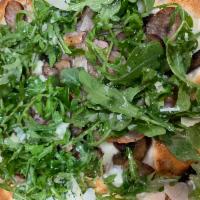 SP7. L'Aquila Pizza · White. Portobello mushrooms, sweet Italian sausage, pancetta, truffle oil, baby arugula and ...