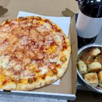 Family Dinner Special No. 1 · 2 large New York style cheese pizzas, 12 garlic knots and 2-liter soda.