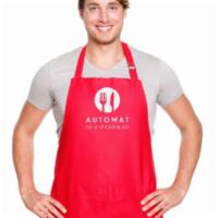 Automat Kitchen Apron · Durable, red apron with the Automat Kitchen logo