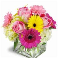 Strawberry Bliss · Deliciously fun! She’ll love this bright, brilliant pink arrangement, filled to the brim wit...