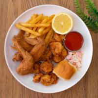 SPECIAL COMBO #1 · 3pc Wings, 10pc Shrimps, Fries, Cole Slaw, Roll and a Drink