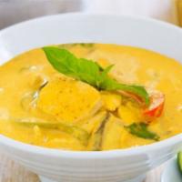 Yellow Curry · Yellow curry with coconut milk, potatoes, onions, and bell pepper.