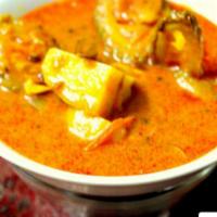 Potato curry          · Red curry & peanut sauce with choice of meat, coconut milk, potato, tomatoes, carrots, and, ...