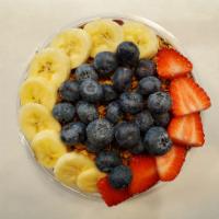Berry Acai Bowl · Blended with Acai, Banana, Strawberries and Blueberries and topped with granola, banana, str...