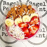 Dragon Fruit (Pitaya) Paradise Bowl  · Pitaya, Strawberries, Mango, Almond Milk. Toppings ( Granola, Banana, Fresh Strawberries, Co...