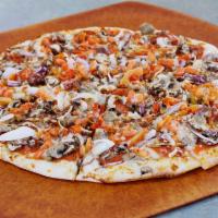 Sicilian Pizza · Pepperoni, Italian sausage, fresh mushrooms, onions and Roma tomatoes. Made with creamy gour...