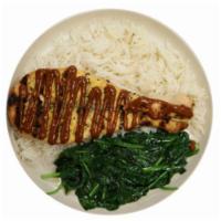 Cajun Salmon  · Served with basmati rice and sauteed spinach.