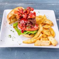 Strawberry Bacon Burger · Thick-sliced bacon and strawberry BBQ sauce.