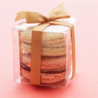 Macaron Favor Box of 2 · Favor box of 2 includes 2 macarons (your flavor choice) in a clear plastic box with the WOOP...