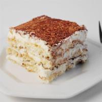 Tiramisu · Italian dessert made with espresso layered over mascarpone cheese, ladyfinger cookies and cr...