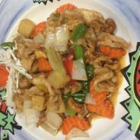 41. Chicken Cashew Nut · Roasted cashew nuts with onion, bell peppers, carrots and pineapples in sweet chili sauce.