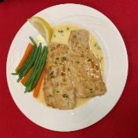 Filet of Sole Francese · Lightly battered filet sauteed in a lemon, butter and white wine sauce, served with choice o...