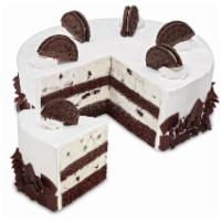Cookies & Creamery Cake · Layers of moist Devil's food cake and sweet cream ice cream with oreo cookies wrapped in flu...