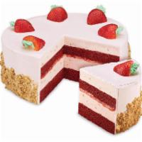 Strawberry Passion Cake · Layers of moist red velvet cake, strawberry purree and strawberry ice cream with graham crac...