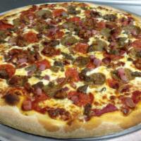 Meat Lover Pizza · Pepperoni, sausage, grilled chicken, bacon, extra cheese and Parmesan cheese.