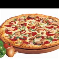 Deluxe Lover Pizza · Pepperoni, sausage, onion, green pepper, mushroom and extra cheese.