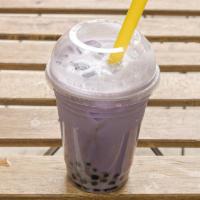 Taro Milk Bubble Tea · Green tea base. Prepared with non-dairy creamer and tapioca bubbles.