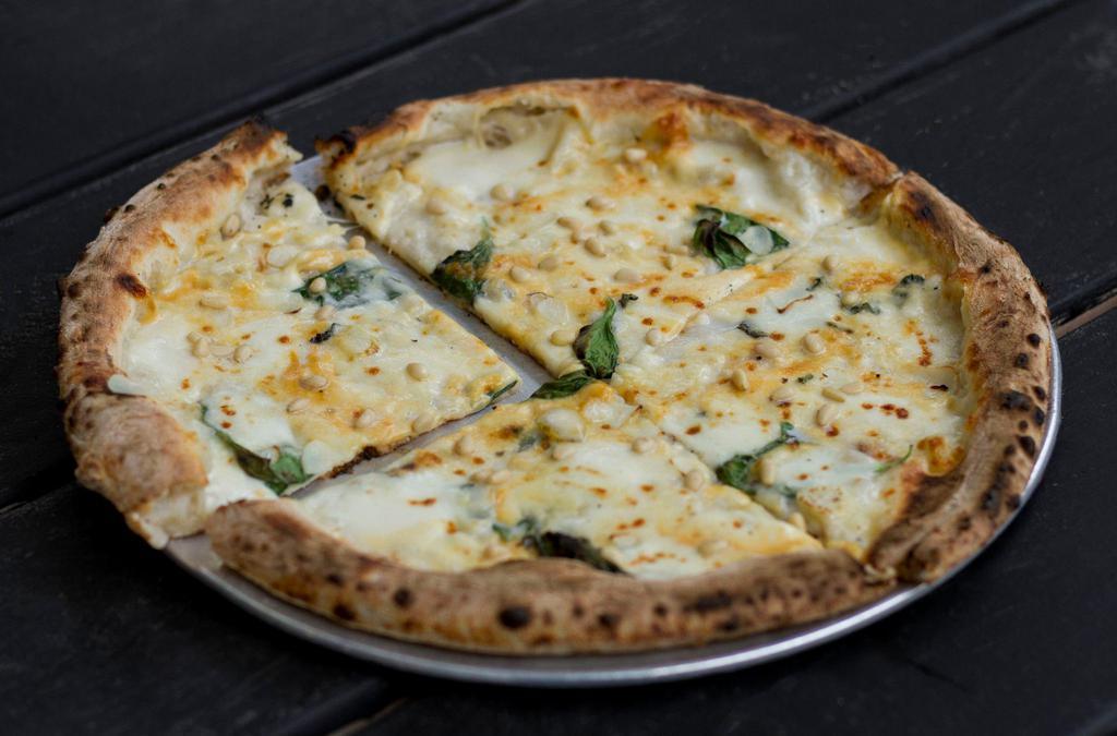 (SM) Bianca Pizza · Fresh Mozzarella, Basil, Pine Nuts, Sea Salt, Roasted Garlic