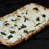 (LG) Bianca Pizza · Fresh Mozzarella, Basil, Pine Nuts, Sea Salt, Roasted Garlic