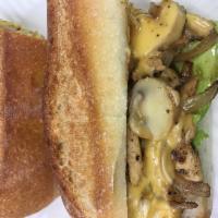 Chicken chesse steak · Pepper, onion, cheese,
Serve with  french fries

