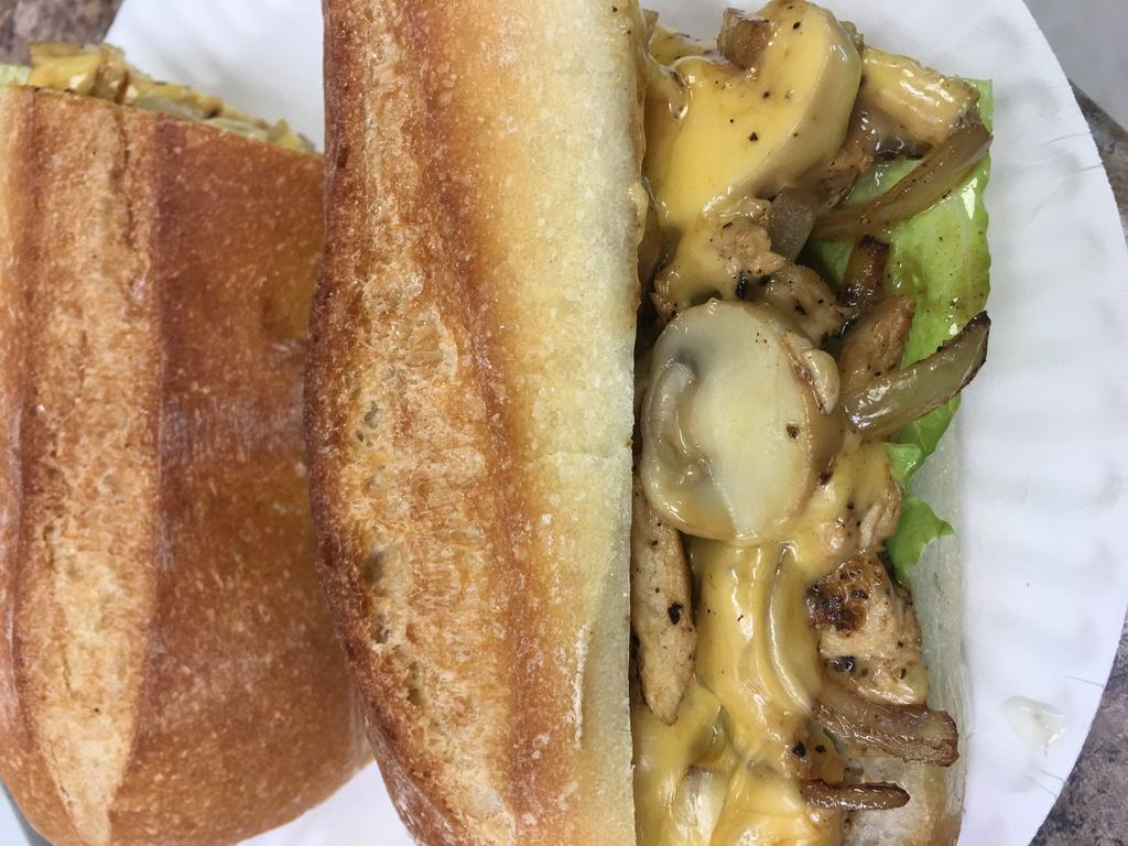 Chicken chesse steak · Pepper, onion, cheese,
Serve with  french fries

