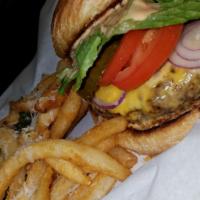 Cheeseburger · Serve with fries or onion rings lettuce tomatoes onion mayonnaise