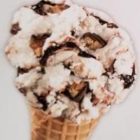 Caramel Fudge Swirlpool Ice Cream · Sweet cream ice cream, Snickers and fudge.