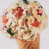 Birthday Bonanza Ice Cream · Birthday cake ice cream, gummy bears and rainbow sprinkles.