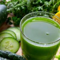 Go Green · Spinach, Kale, Green Apple, Parsley, Cucumber, Romaine Lettuce, Celery and Lemon.