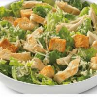 Chicken Caesar Salad · Romaine lettuce, sliced grilled chicken, sliced Romano cheese and garlic roasted croutons.