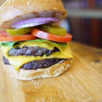 Cheese Burger · Served with lettuce, tomato, red onion and pickles.