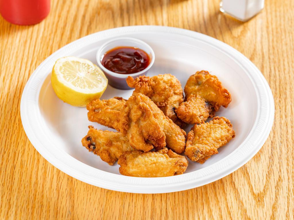 7 Piece Plain Wings · Served with a choice of a sauce. Breaded and deep fried.
