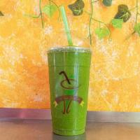 Green Monster Smoothie · Organic kale, organic spinach, pineapple, banana and coconut.
